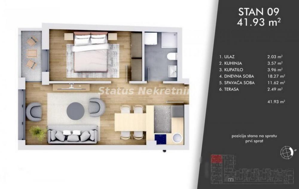 Glavna slika -Centar-Idealan Dvosoban stan 42 m2 u Izgradnji-povraćaj PDV-a-065/385 8880