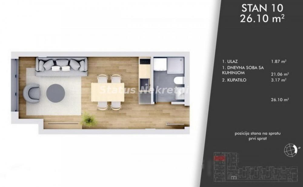 Glavna slika -Centar-Idealna Garsonjera 26 m2 u Izgradnji-povraćaj PDV-a-065/385 8880