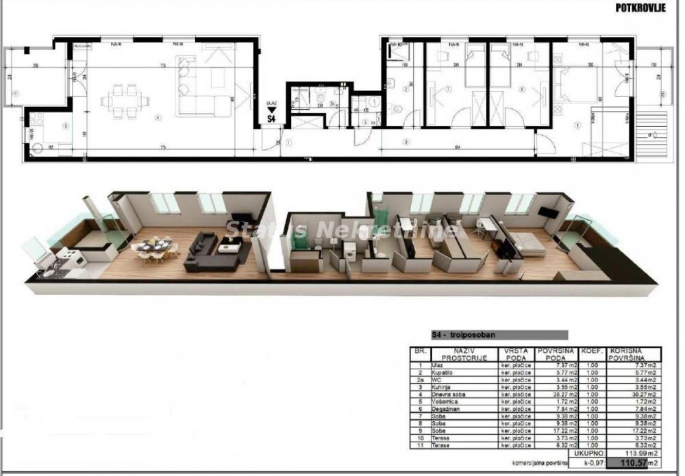 Glavna slika -Adice-Veliki Troiposoban stan 111 m2 u Izgradnji-povrat PDV-065/385 8880