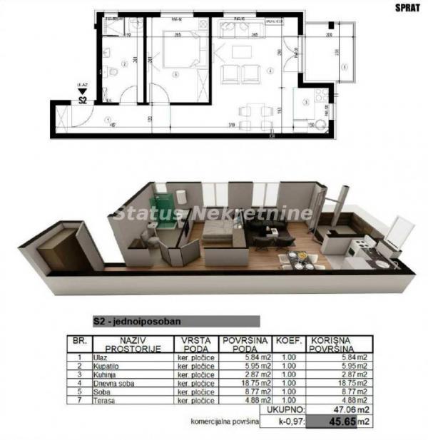 Glavna slika -Adice-Jednoiposoban stan 46 m2 u Izgradnji-povrat PDV-065/385 8880