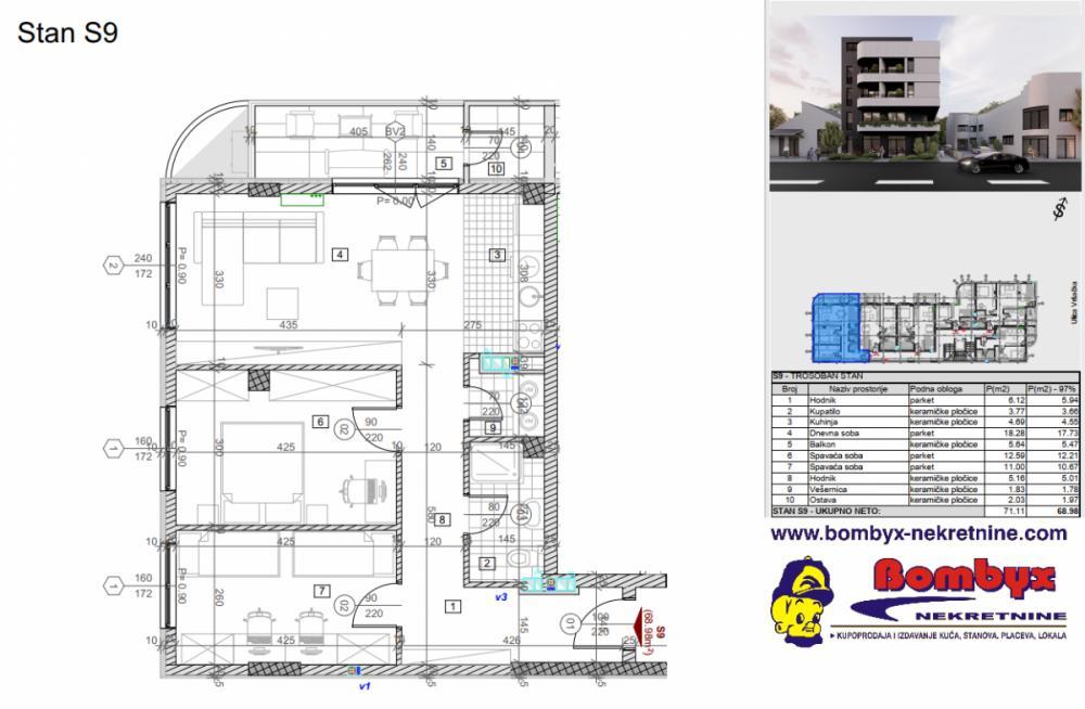 Glavna slika -Trosoban 69m Novi Sad Telep Vršačka ulica IZGRADNJA