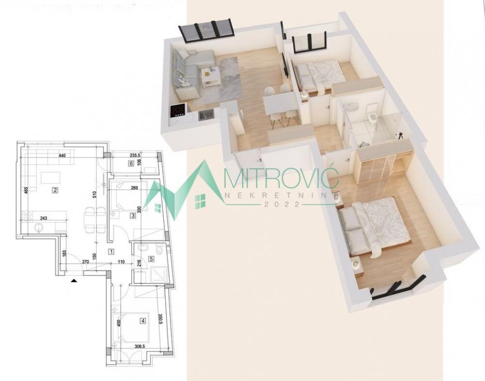 Glavna slika -Centar, 53m2  dvoiposoban stan u izgradnji! 