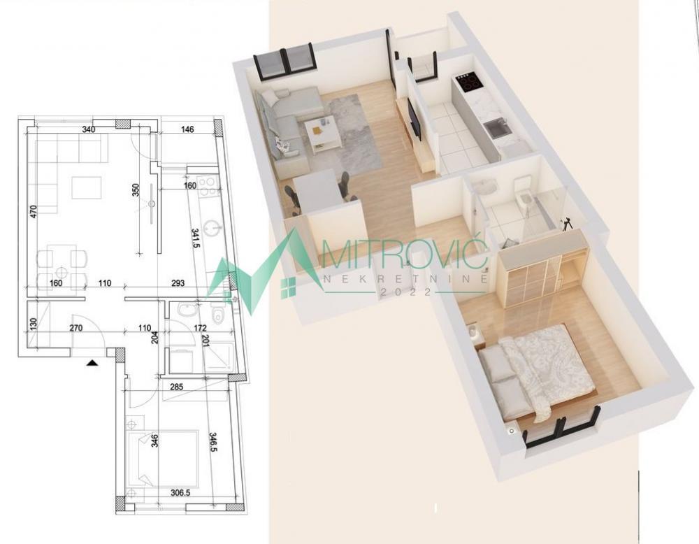 Glavna slika -Centar, 43m2  jednoiposoban stan u izgradnji! 