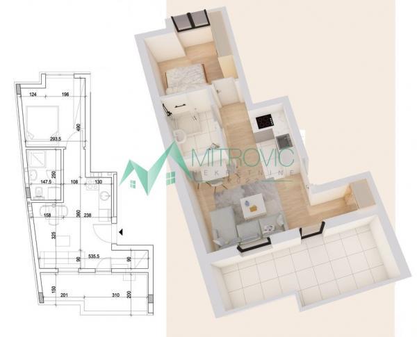 Glavna slika -Centar, 39m2  jednoiposoban stan u izgradnji! 