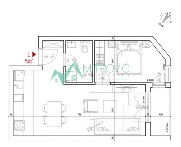 Slika 1 - Petrovaradin, Novi Majur - Jednoiposoban stan 44 m2 