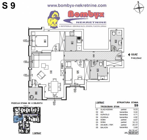 Glavna slika -Trosoban stan 62m u izgradnji Telep