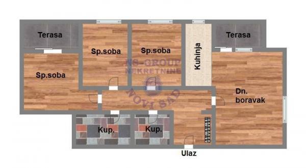 Glavna slika -Troiposoban, 70m2, Bulevar patrijarha Pavla (Somborski bulevar) Novi Sad, sa terasom, ima lift