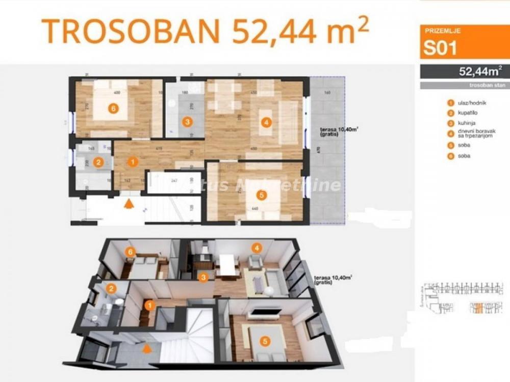 Glavna slika -Južni Telep-Trosoban stan 52 m2 u Izgradnji sa Gratis Terasom od 10m2-povrat PDV-065/385 8880