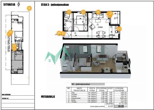 Glavna slika -Dvosoban, 40m2, Adice Novi Sad, sa terasom, sa parkingom
