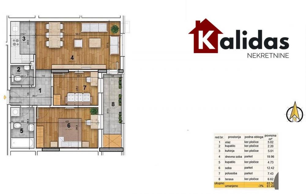 Slika 11 - Stan,NOVI SAD,ROTKVARIJA,kv: 62, € 195700, ID: 1007912