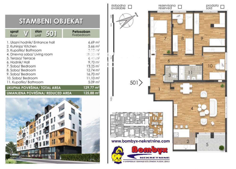 Glavna slika -Petosoban stan 126m Penthaus terasa 200m u izgradnji Liman V