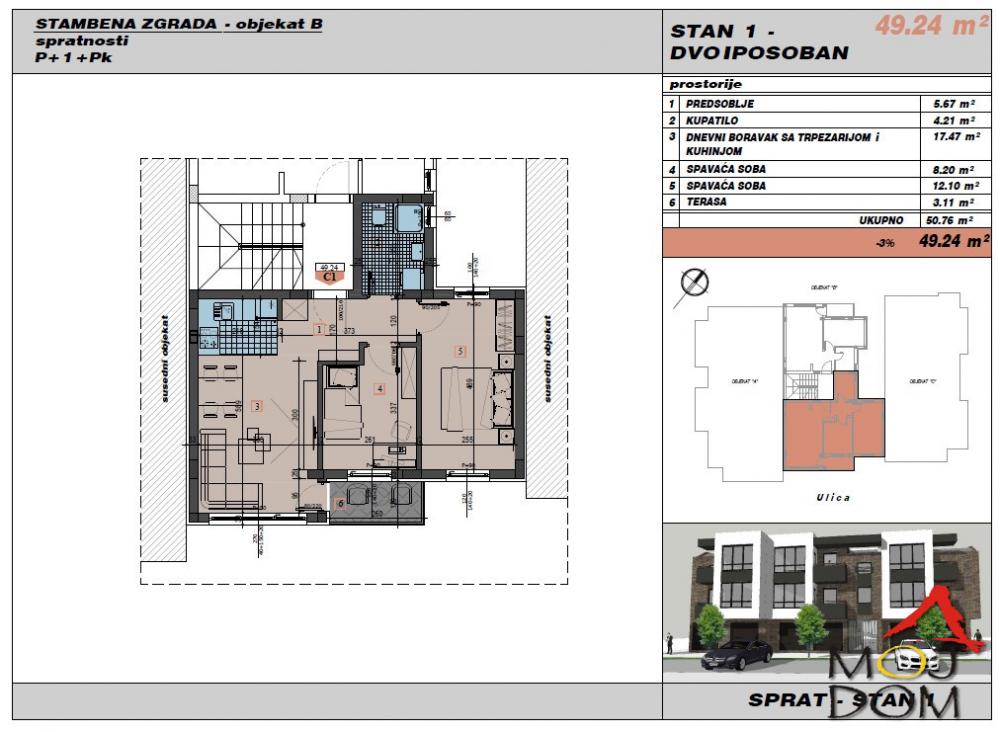 Slika 1 - Stan,NOVI SAD,ADICE,kv: 49, € 109050, ID: 1030746