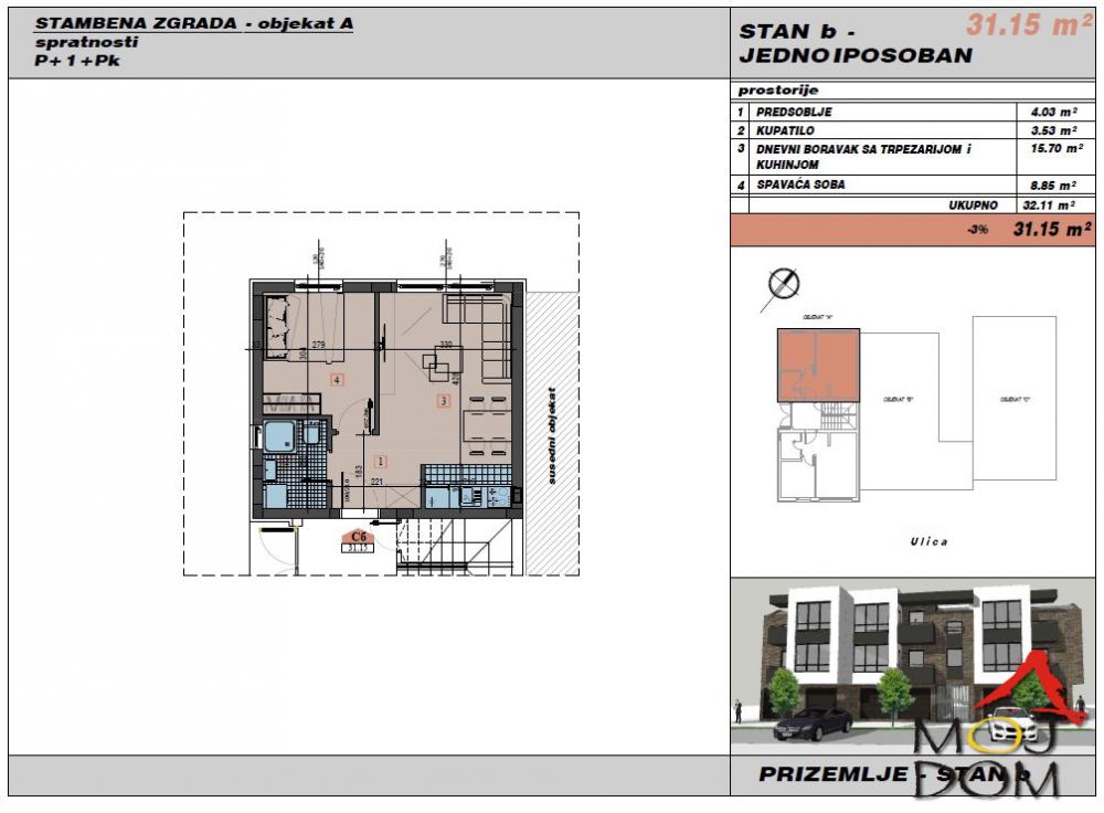 Slika 1 - Stan,NOVI SAD,ADICE,kv: 31, € 57500, ID: 1030739