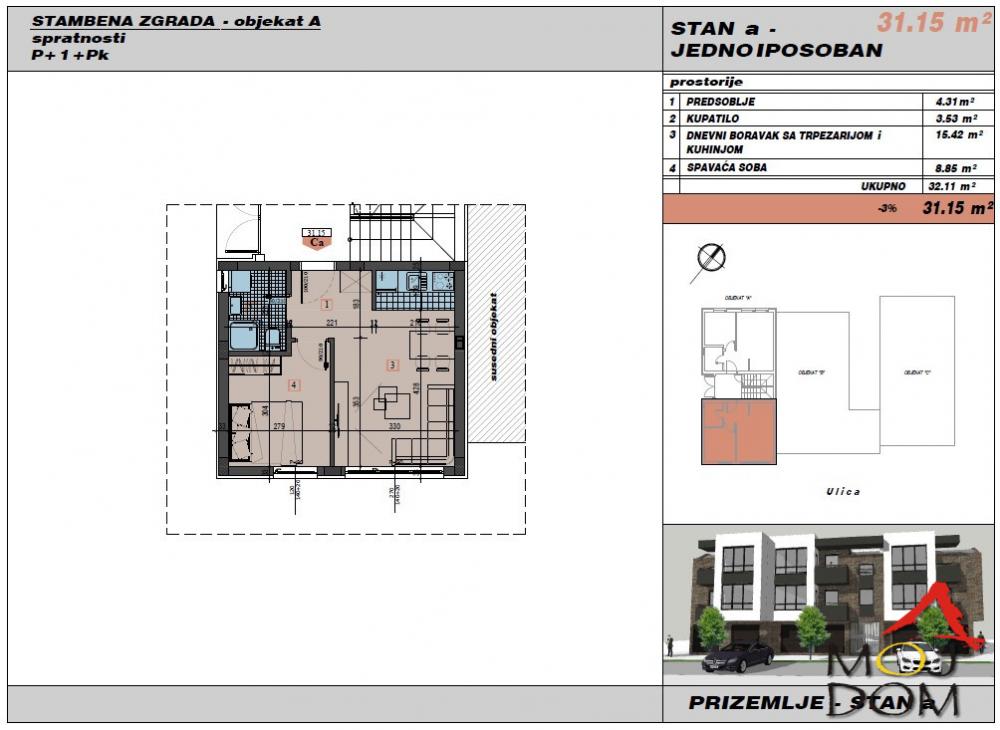 Slika 1 - Stan,NOVI SAD,ADICE,kv: 31, € 57500, ID: 1030738