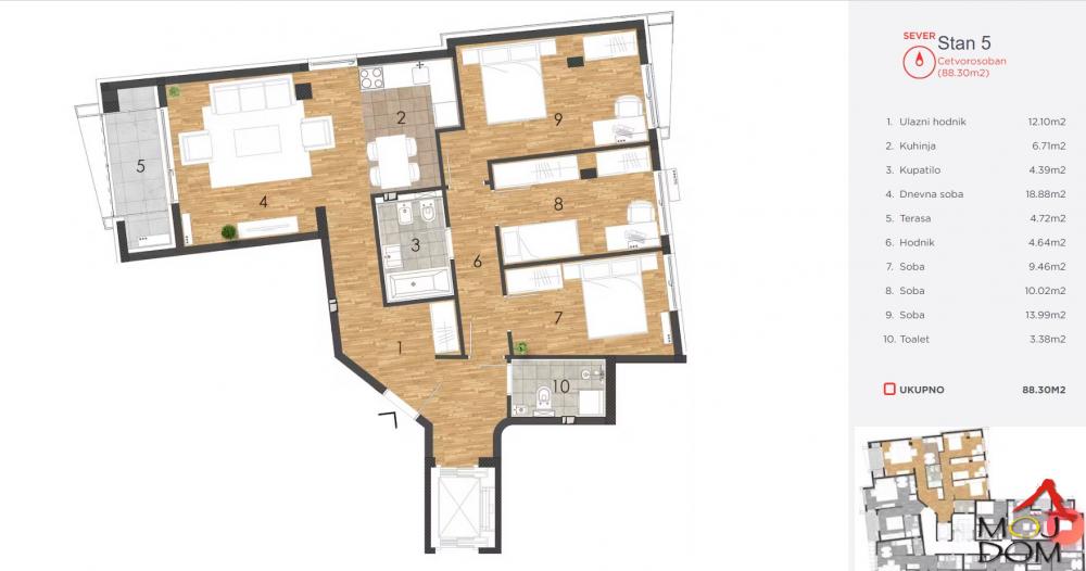 Slika 11 - Stan,NOVI SAD,CARA DUŠANA,kv: 83, € 311300, ID: 1027475