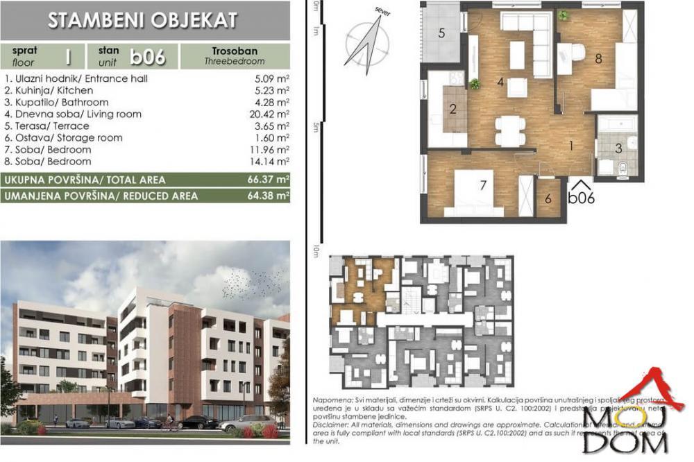 Glavna slika -Stan,NOVI SAD,SOMBORSKI BULEVAR,kv: 66, € 179450, ID: 1027907