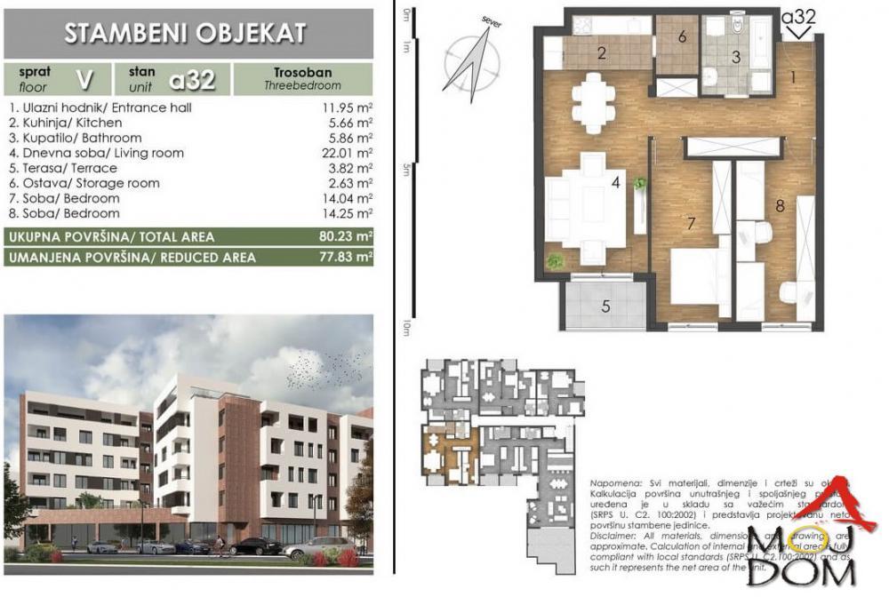 Glavna slika -Stan,NOVI SAD,SOMBORSKI BULEVAR,kv: 80, € 217530, ID: 1027899