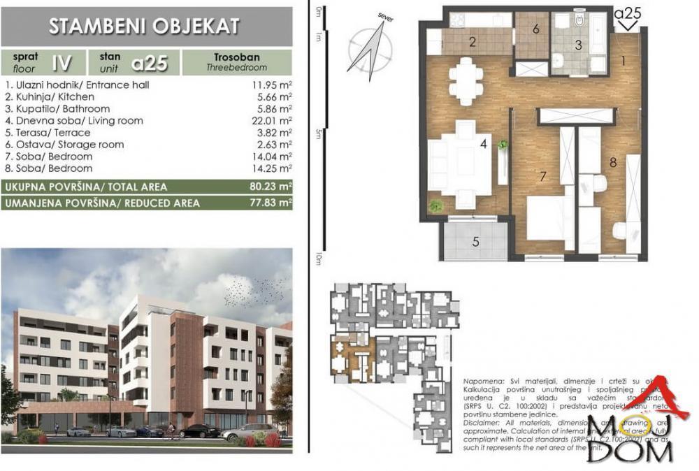 Glavna slika -Stan,NOVI SAD,SOMBORSKI BULEVAR,kv: 80, € 217530, ID: 1027892