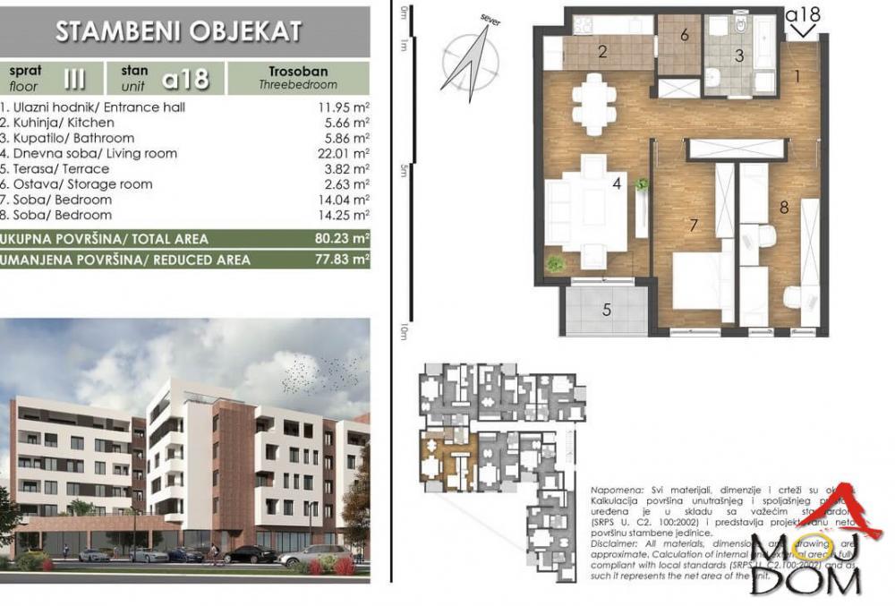 Glavna slika -Stan,NOVI SAD,SOMBORSKI BULEVAR,kv: 80, € 217530, ID: 1027886