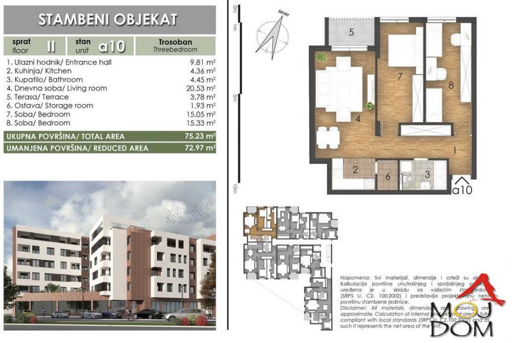 Glavna slika -Stan,NOVI SAD,SOMBORSKI BULEVAR,kv: 75, € 203900, ID: 1027879