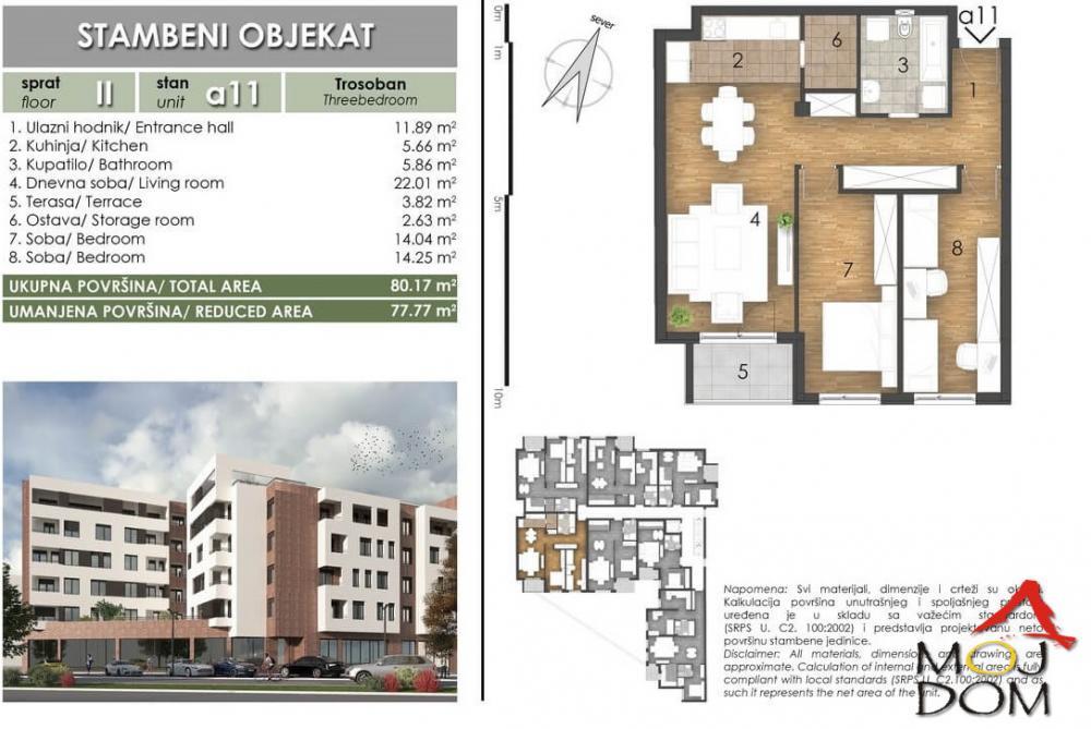 Glavna slika -Stan,NOVI SAD,SOMBORSKI BULEVAR,kv: 80, € 217530, ID: 1027880