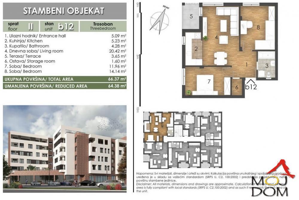 Glavna slika -Stan,NOVI SAD,SOMBORSKI BULEVAR,kv: 66, € 179460, ID: 1027912
