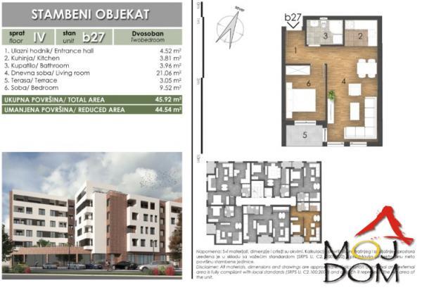 Glavna slika -Stan,NOVI SAD,SOMBORSKI BULEVAR,kv: 45, € 122350, ID: 1027925