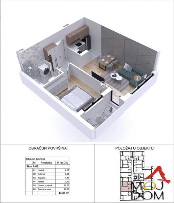 Glavna slika -Stan,NOVI SAD,PODBARA,kv: 44, € 149500, ID: 1029852
