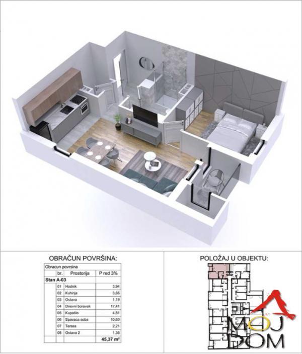 Glavna slika -Stan,NOVI SAD,PODBARA,kv: 45, € 152950, ID: 1029855