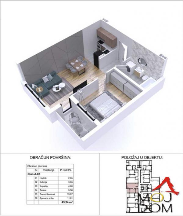 Glavna slika -Stan,NOVI SAD,PODBARA,kv: 45, € 152950, ID: 1029857
