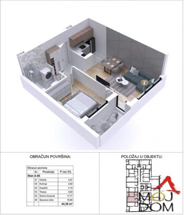 Glavna slika -Stan,NOVI SAD,PODBARA,kv: 44, € 149500, ID: 1029858