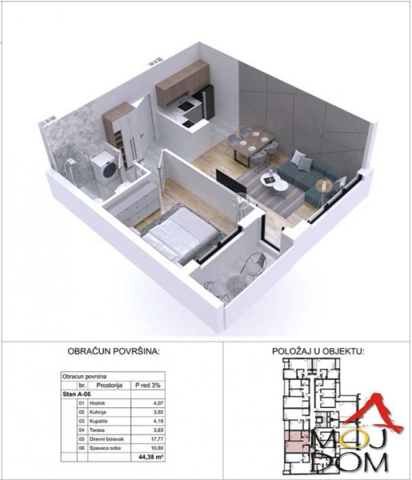 Glavna slika -Stan,NOVI SAD,PODBARA,kv: 44, € 149500, ID: 1029864