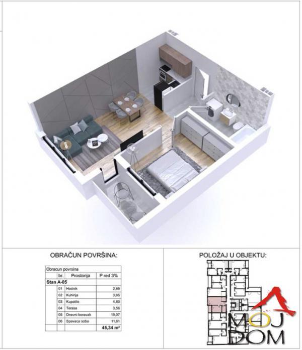 Glavna slika -Stan,NOVI SAD,PODBARA,kv: 45, € 152950, ID: 1029867