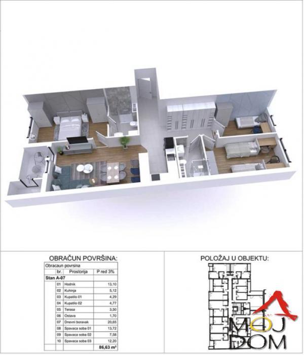 Glavna slika -Stan,NOVI SAD,PODBARA,kv: 87, € 295700, ID: 1029868