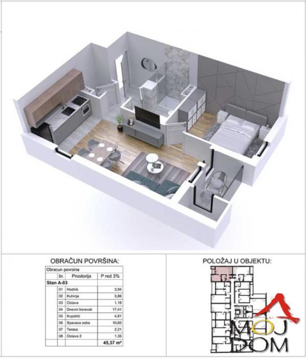 Glavna slika -Stan,NOVI SAD,PODBARA,kv: 45, € 152950, ID: 1029869