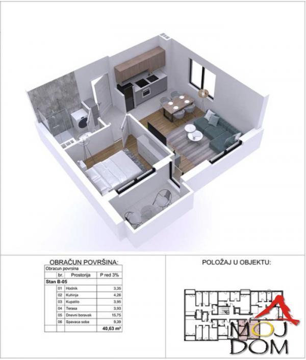 Glavna slika -Stan,NOVI SAD,PODBARA,kv: 41, € 139350, ID: 1029871