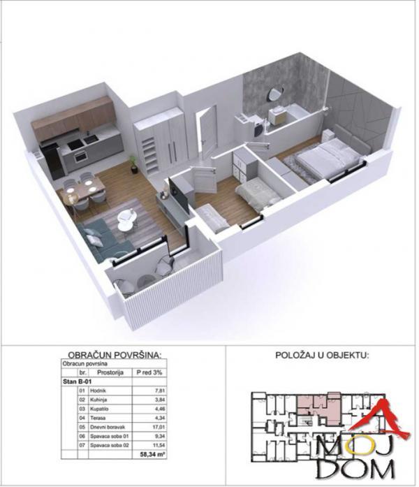 Glavna slika -Stan,NOVI SAD,PODBARA,kv: 58, € 197150, ID: 1029872