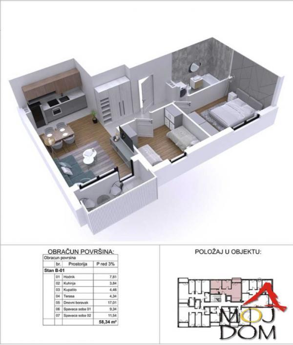 Glavna slika -Stan,NOVI SAD,PODBARA,kv: 58, € 197150, ID: 1029877