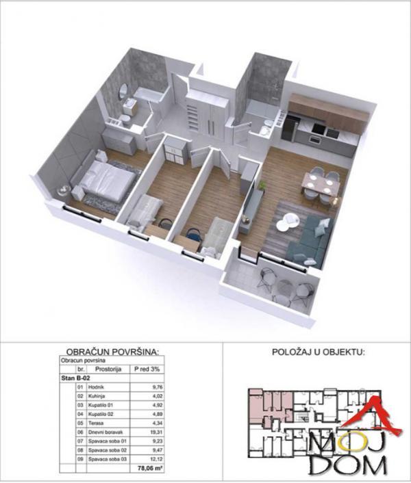 Glavna slika -Stan,NOVI SAD,PODBARA,kv: 78, € 265100, ID: 1029878