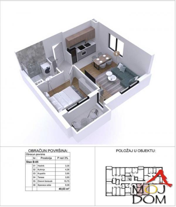 Glavna slika -Stan,NOVI SAD,PODBARA,kv: 41, € 139350, ID: 1029879