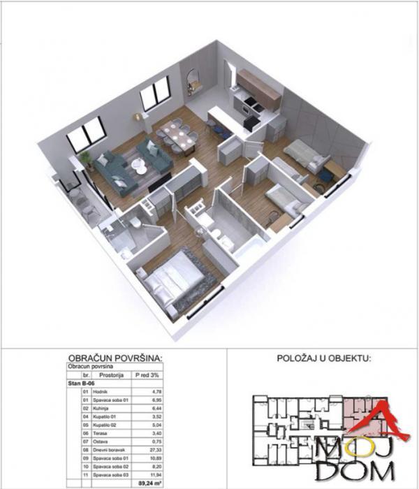 Glavna slika -Stan,NOVI SAD,PODBARA,kv: 89, € 302500, ID: 1029880