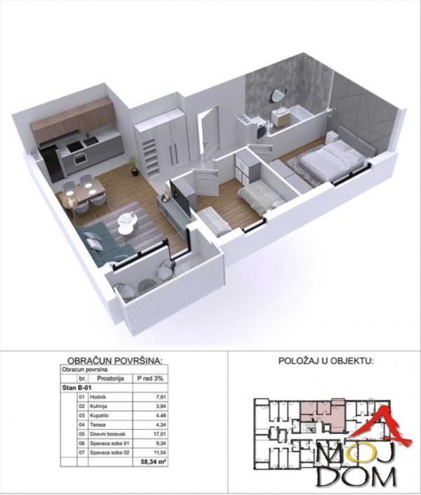 Glavna slika -Stan,NOVI SAD,PODBARA,kv: 58, € 197150, ID: 1029881