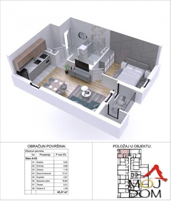 Glavna slika -Stan,NOVI SAD,PODBARA,kv: 45, € 152950, ID: 1029862