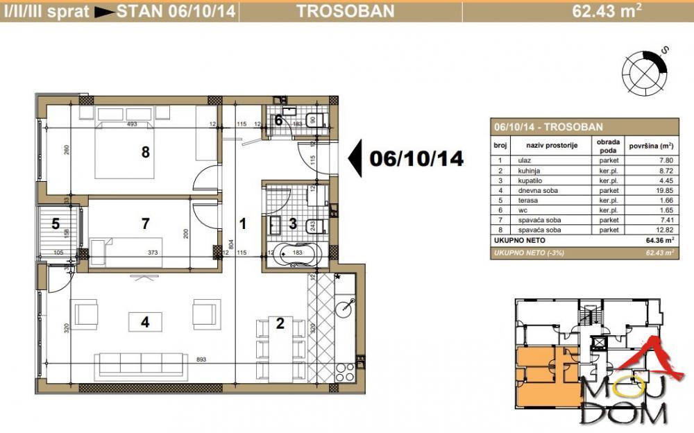 Glavna slika -Stan,NOVI SAD,TELEP,kv: 62, € 160750, ID: 1028208
