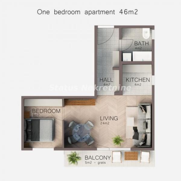 Glavna slika -Južni Telep-Uknjižen Renoviran Jednoiposoban stan 46 m2 sa Lepom Terasom-065/385 8880