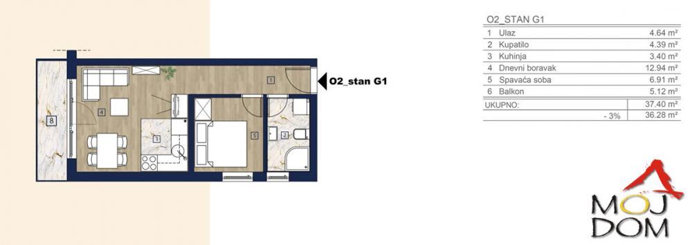 Glavna slika -Stan,NOVI SAD,ADICE,kv: 33, € 61800, ID: 1031073