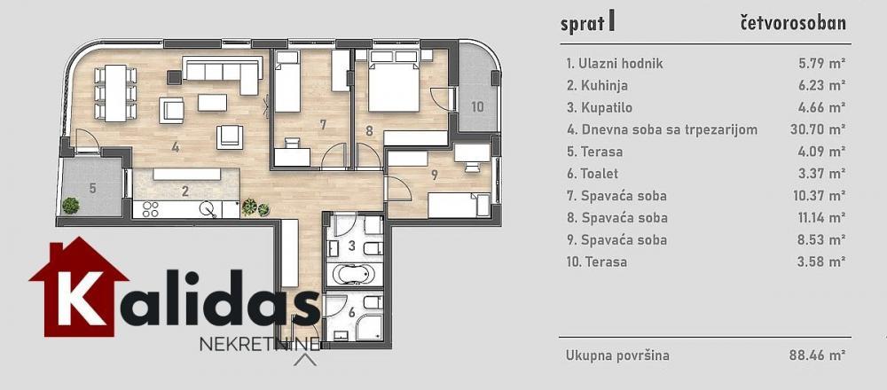 Glavna slika -Stan,NOVI SAD,CENTAR,kv: 88, € 327380, ID: 1008061