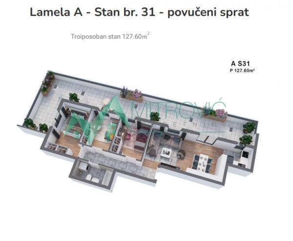 Glavna slika -Novi Sad, Telep- Nov troiposoban stan, 128 m2 