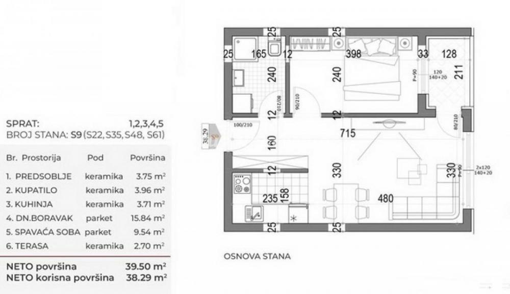 Glavna slika -Telep-Lep Dvosoban stan 38 m2 sa Terasom u Izgradnji-povrat PDV-065/385 8880