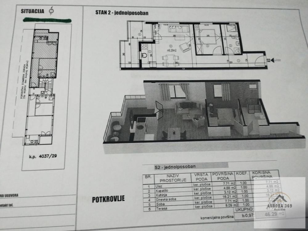 Glavna slika -NOVI SAD, VETERNIK, JEDNOIPOSOBAN  46m2 U IZGRADNJI